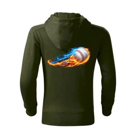 Letící baseballový míček v plamenech