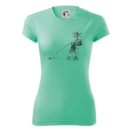 Kreslený rybár na pni