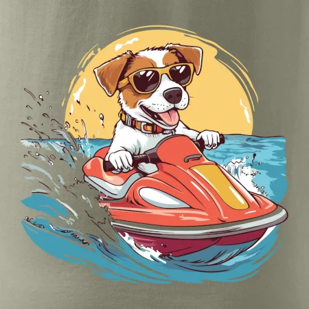 Jack russell teriér na vodnom skútri