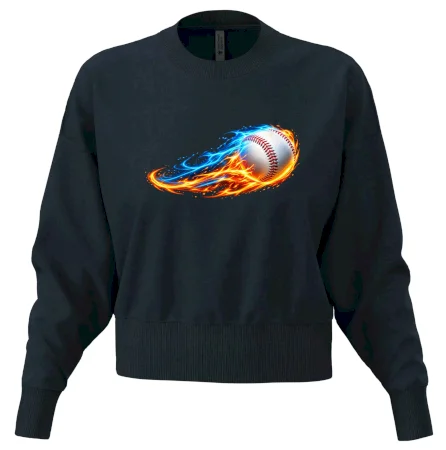 Letící baseballový míček v plamenech