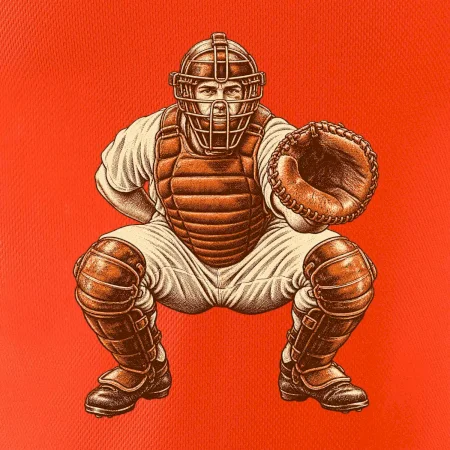 Baseballový catcher retro rytina