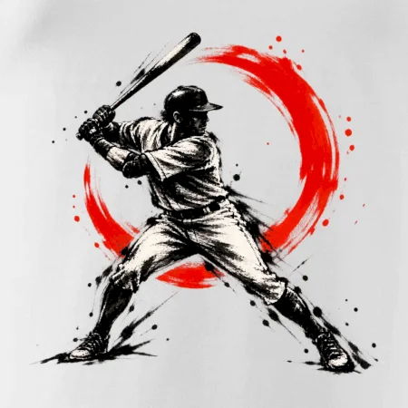 Baseballový pálkař japonská tušová malba