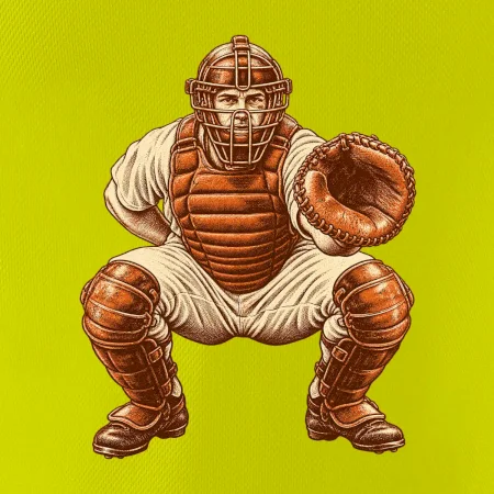 Baseballový catcher retro rytina