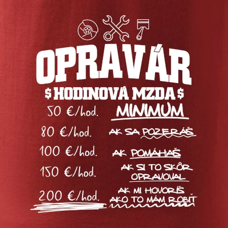 Hodinová mzda - opravár