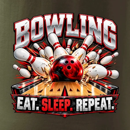 Bowlingová guľa a kolky eat sleep repeat