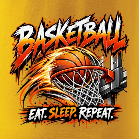 Basketbalový kôš s loptou eat sleep repeat