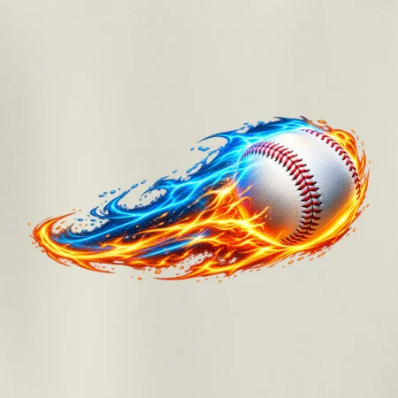 Letící baseballový míček v plamenech