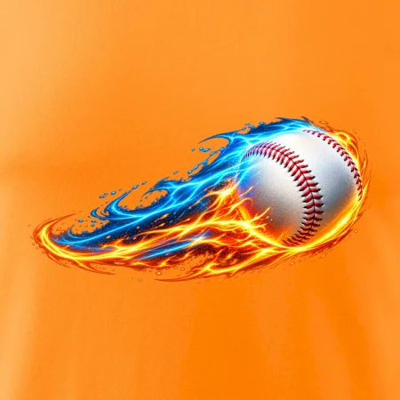 Letící baseballový míček v plamenech
