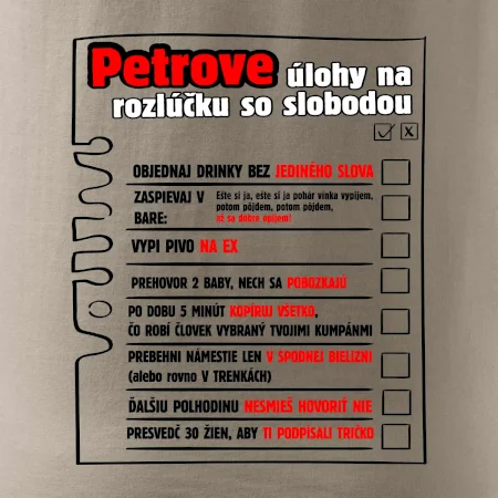 Tričko na rozlúčku s úlohami vpredu