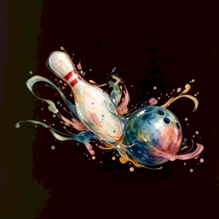 Bowling akvarelová koule a kuželka