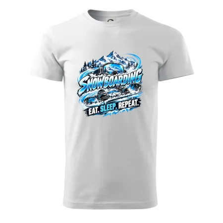 Snowboard s horským sněhem eat sleep repeat