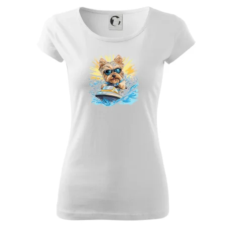 Yorkšírsky teriér na vodnom skútri