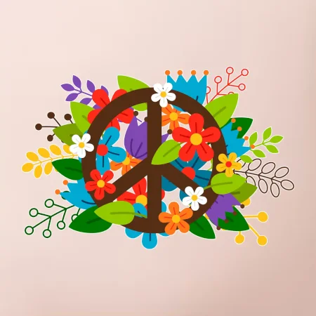 Peace symbol prerastený kvetinami