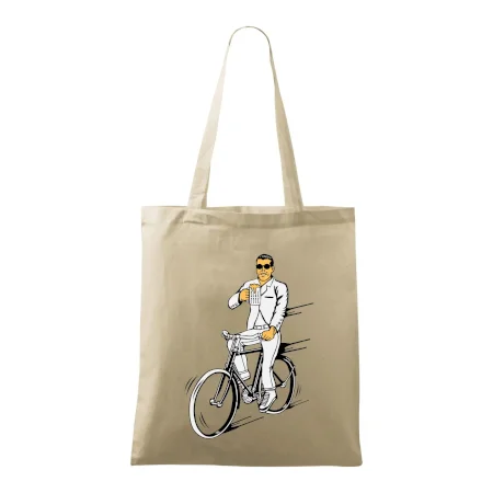 Gentleman na bicykli s pivom