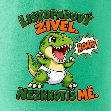 Listopadový živel zelený dinosaurus rex v plence