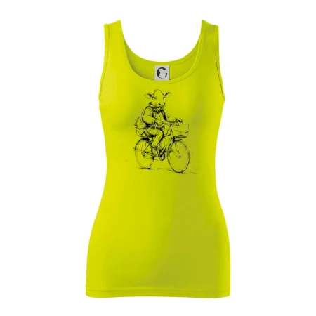 Krava v obleku na bicykli