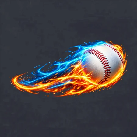 Letící baseballový míček v plamenech