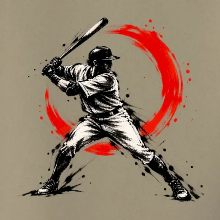 Baseballový pálkař japonská tušová malba