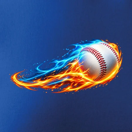 Letící baseballový míček v plamenech