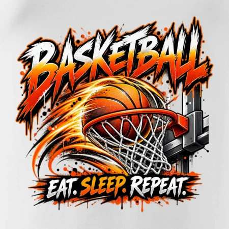 Basketbalový kôš s loptou eat sleep repeat
