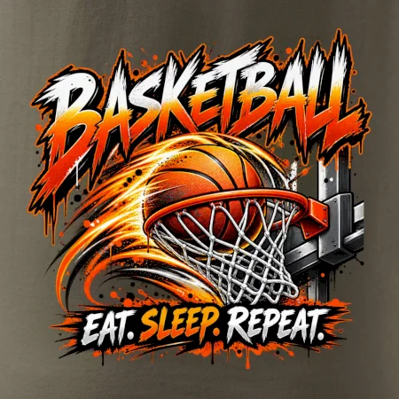 Basketbalový kôš s loptou eat sleep repeat