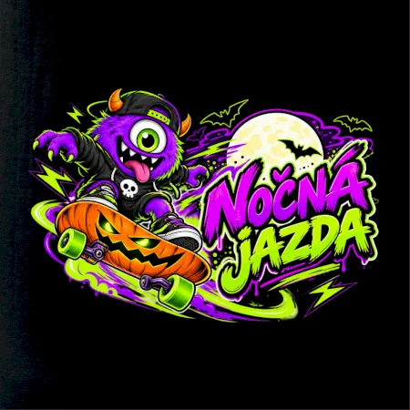 Nočná jazda - fialová príšerka na skateboarde