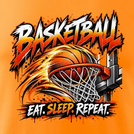 Basketbalový kôš s loptou eat sleep repeat
