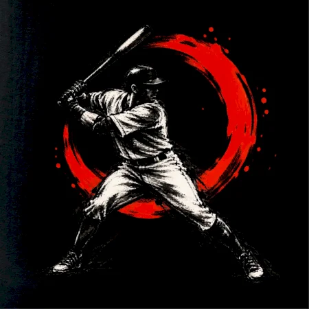 Baseballový pálkař japonská tušová malba