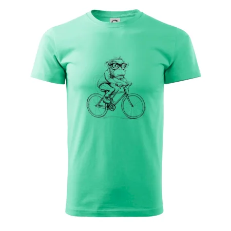 Opice s okuliarmi na bicykli
