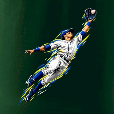Baseballový polař chytá míček ve výskoku