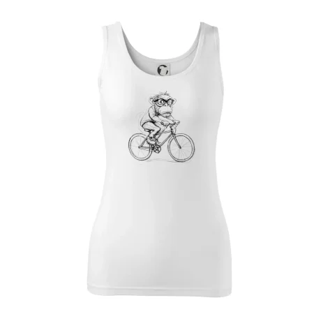 Opice s okuliarmi na bicykli