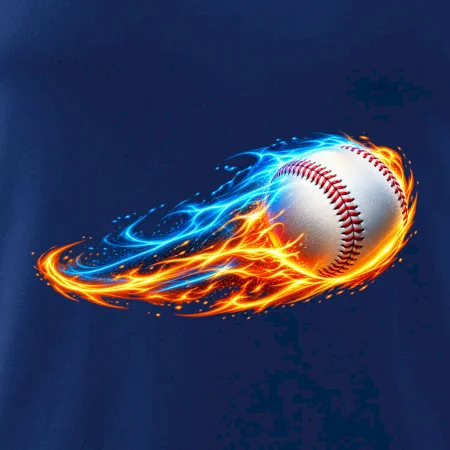 Letící baseballový míček v plamenech