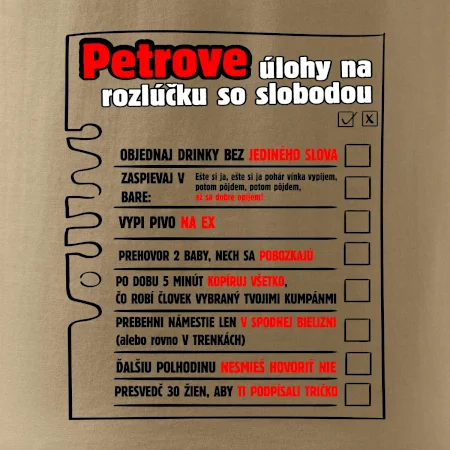 Tričko na rozlúčku s úlohami vpredu