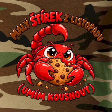 Malý novembrový škorpiónik chráni čokoládovú sušienku