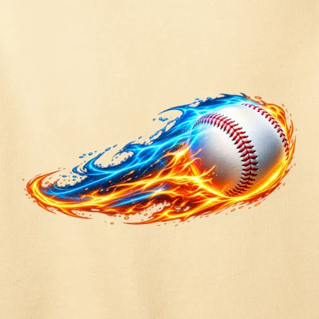 Letící baseballový míček v plamenech
