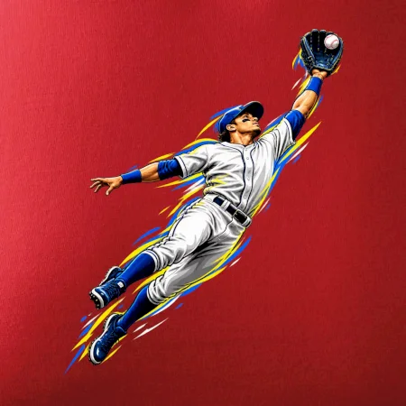 Baseballový polař chytá míček ve výskoku