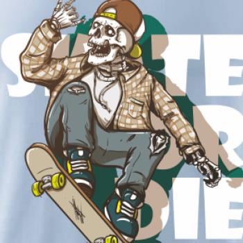 Skull riding skateboard