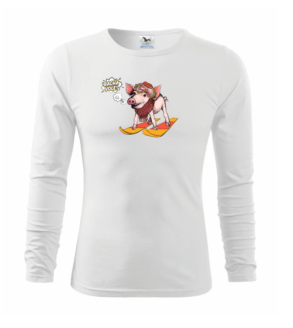 Lyže a Snowboard - Bacha vole, prasa! - Tričko detské Long Sleeve