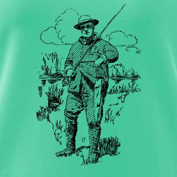 Kreslený rybár s úlovkom