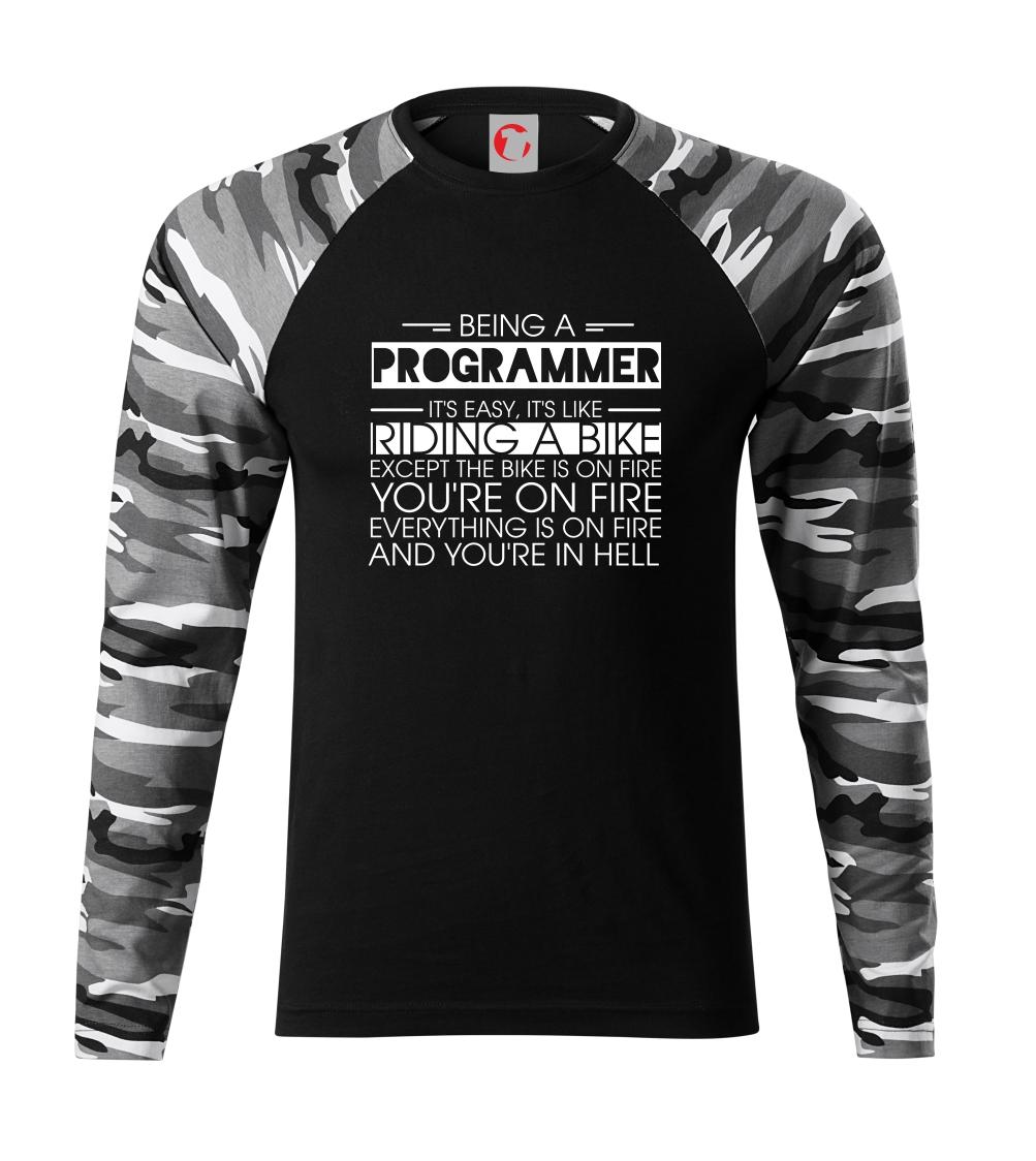 Vtipné tričká do práce - Being a programmer - bike - Camouflage LS