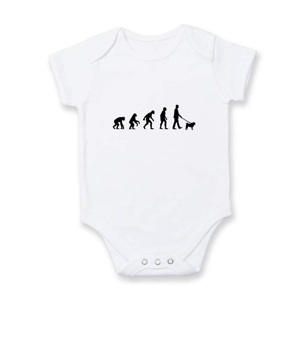 Mops na tričku - Evolúcia pes Mops (muž-žena) - Body dojčenské s krátkym rukávom