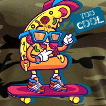 Pizza slice with skateboard