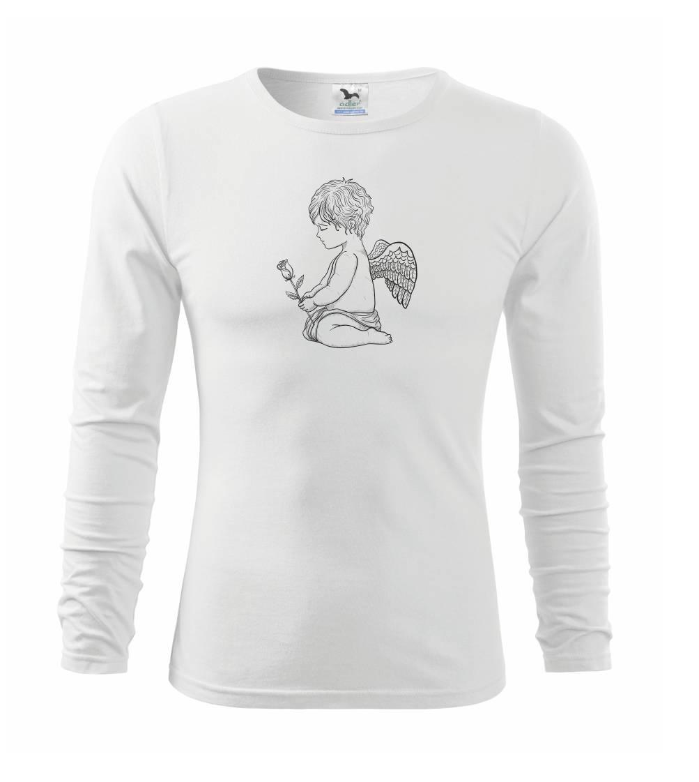 Grafické tričká - Anjel kresleny s ruží - Tričko detské Long Sleeve