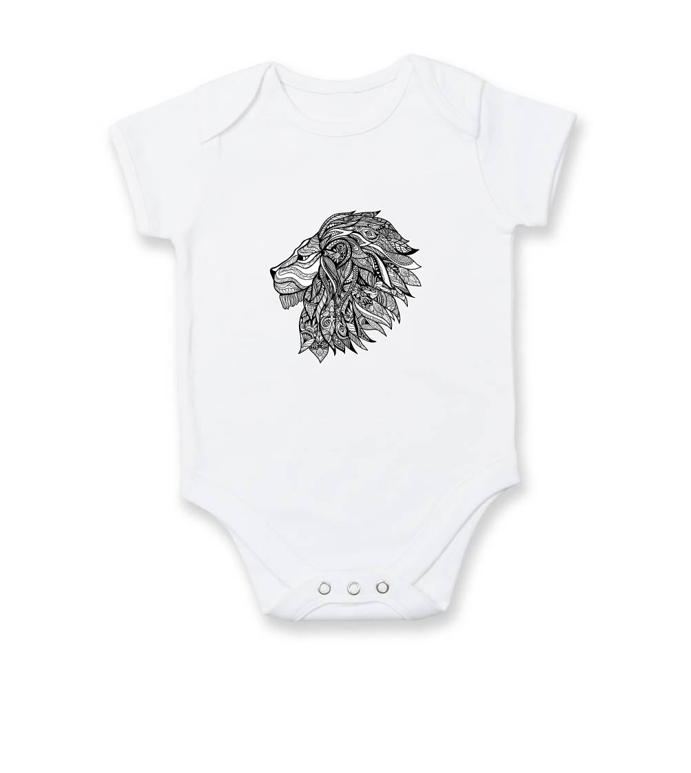 Tričká s levom - Hlava leva - mandala - Body dojčenské s krátkym rukávom