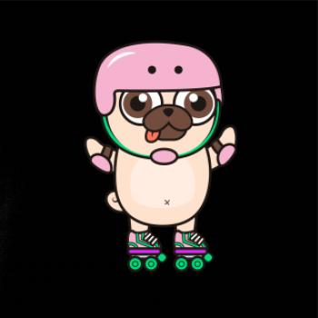 Mops a kolieskové korčule