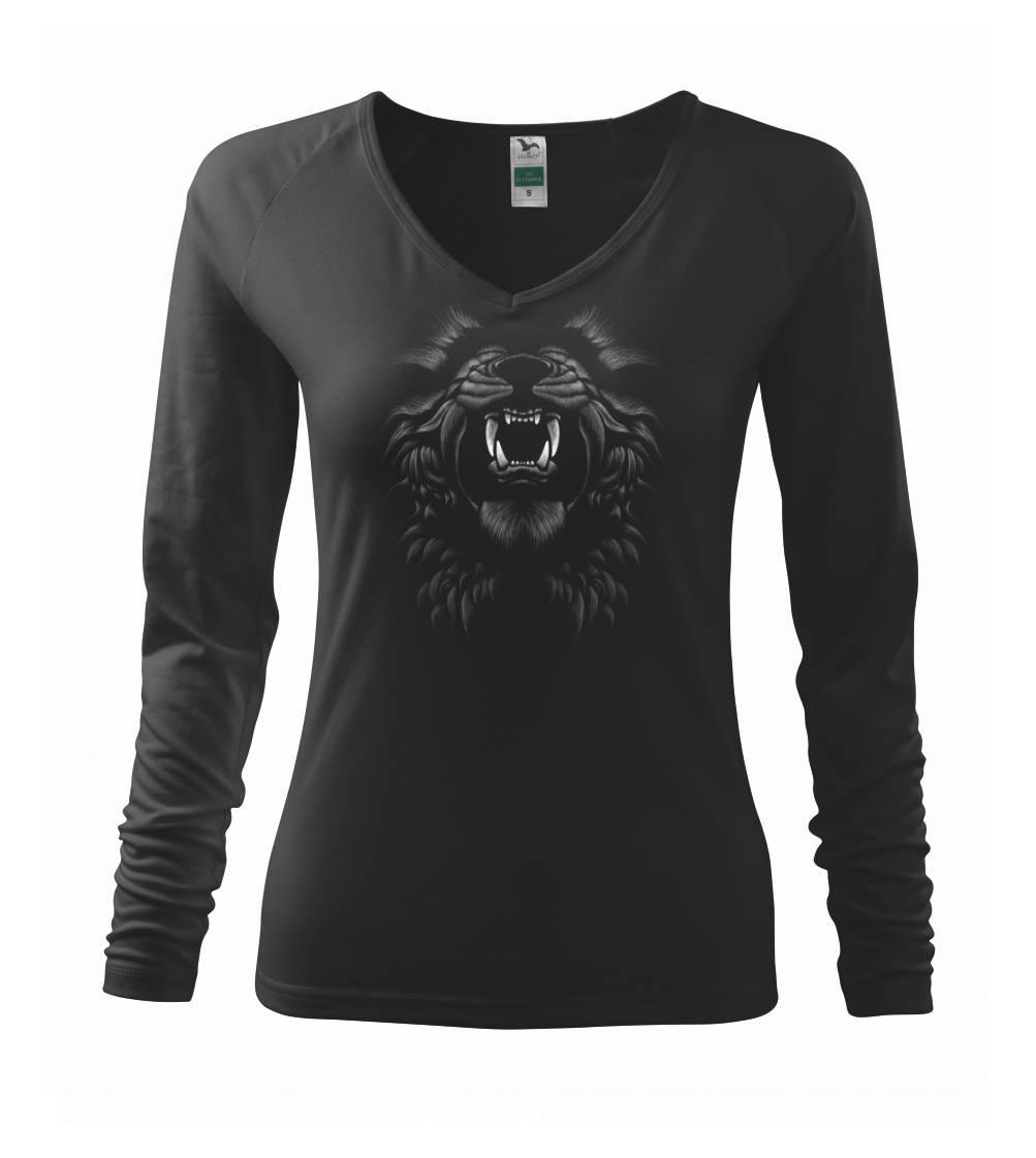 Tričká s levom - Ručne kreslená hlava leva so zubami - Tričko dámske Elegance