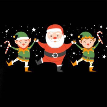 Tancujúci Santa a dvaja škriatkovia