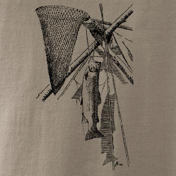 Kreslený podberák a chytená ryba