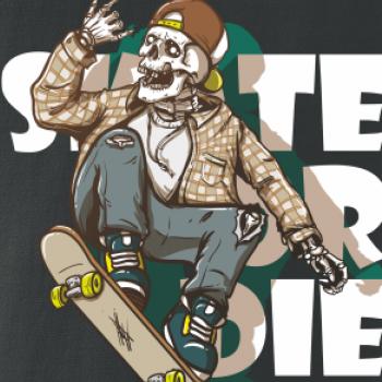 Skull riding skateboard
