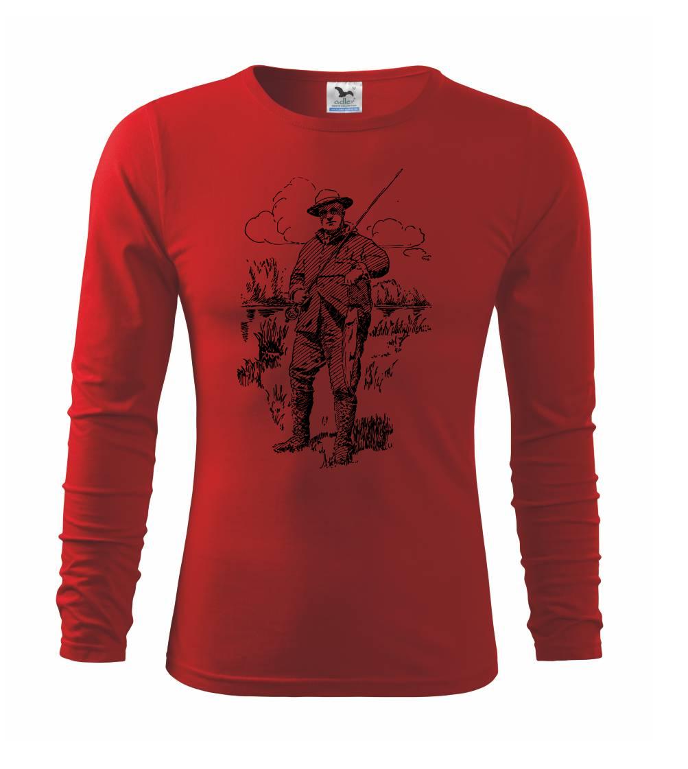 Tričká pre rybárov s potlačou - Kreslený rybár s úlovkom - Tričko detské Long Sleeve